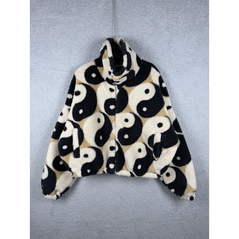 Urban Outfitters Olivia Print Sherpa Jacket Yin Yang Fleece Black Ivory Size M